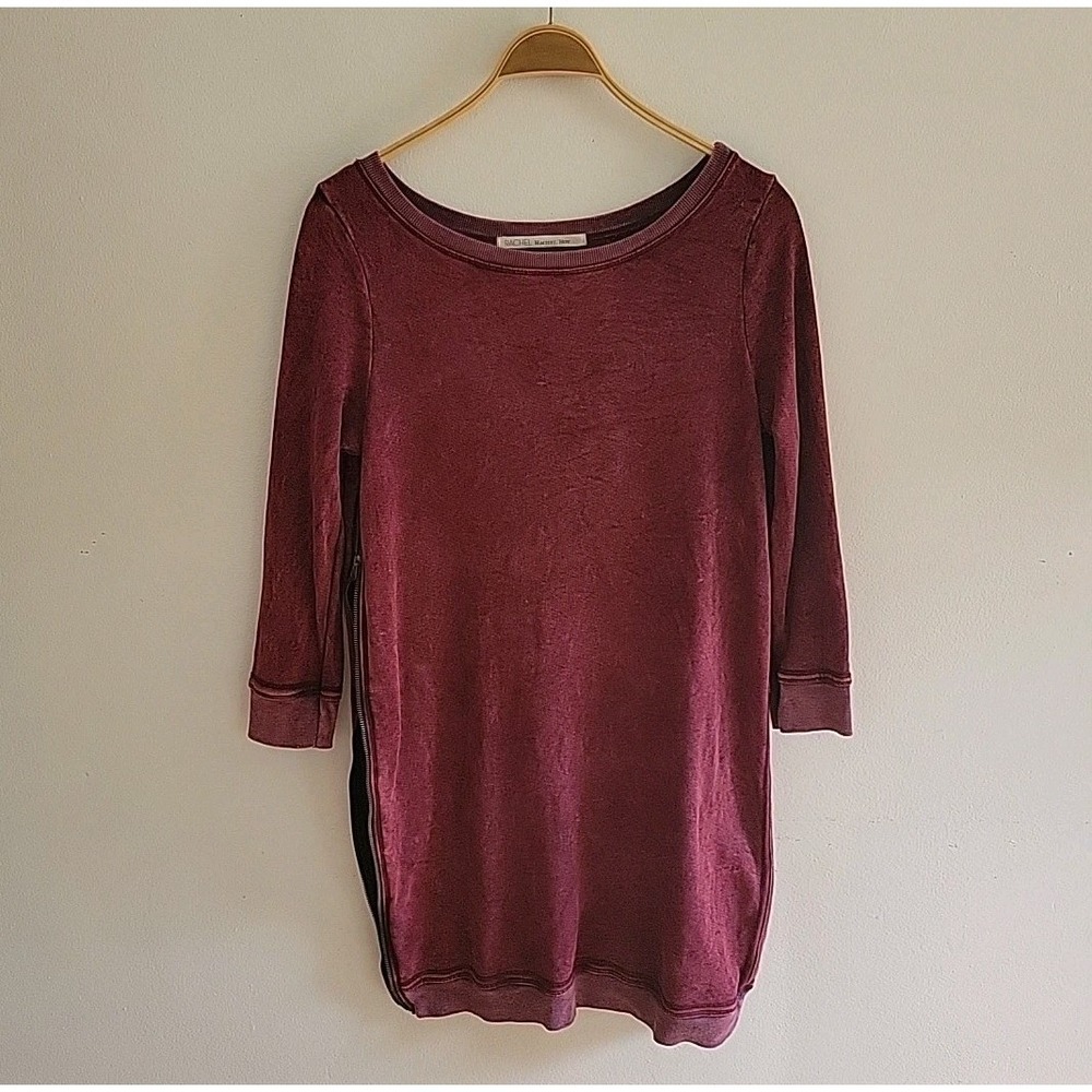 Rachel Roy Sweater Tunic Dress Medium Burgundy Red Side Zipper Casual Minimalist